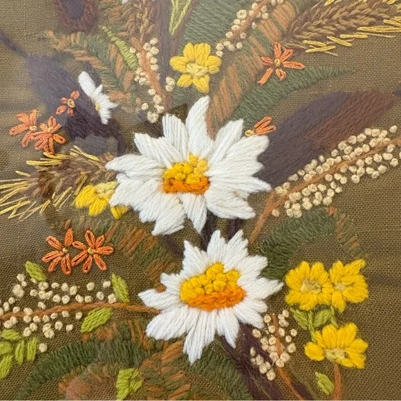VTG Floral Crewel Embroidery Wall Art - Picture 3 of 8